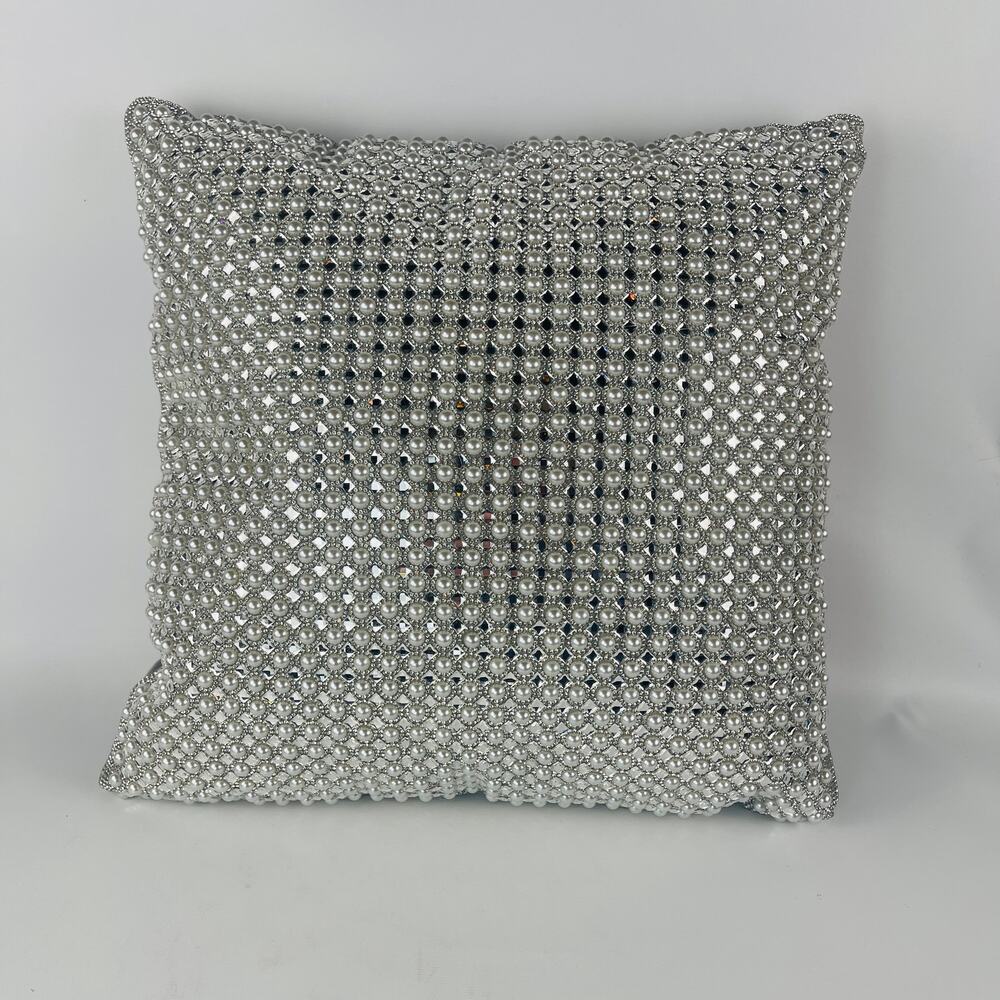 Silver Mirror and Pearl Accent Pillow 15”